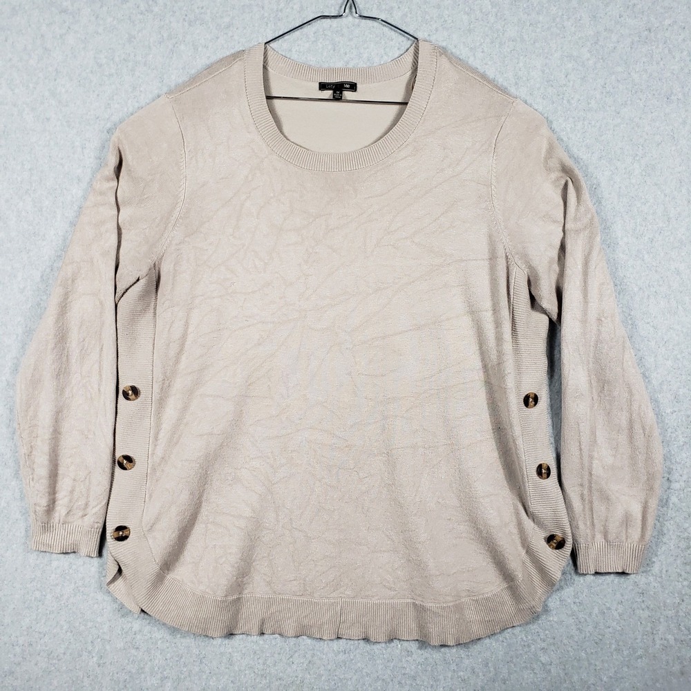 Lety & Me Beige Knit Sweater Plus Size 1X Oversized Soft Crewneck Minimalist Tan